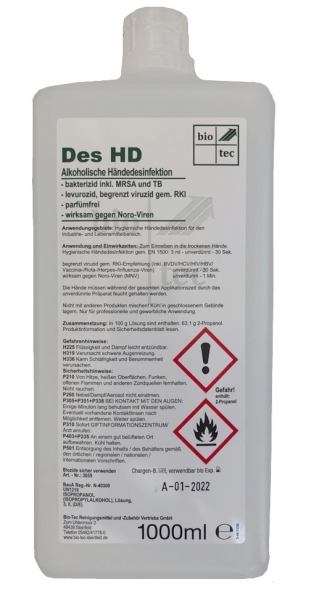 BIO-TEC-Händedesinfektion - Hand-Desinfektionsmittel Des HD - 1000ml