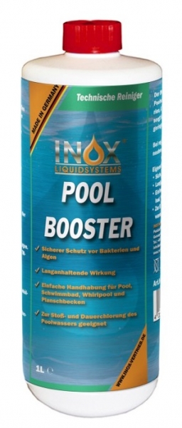 INOX Spezialreiniger Swimmingpool-, Schwimmbecken-, Whirlpoolreiniger, Algenentferner Pool Booster, 1 Liter