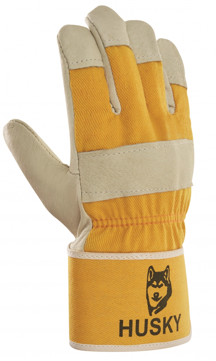 BIG-Schweinsvoll-Leder-Arbeits-Handschuhe, Husky, gelb, gelber Drell