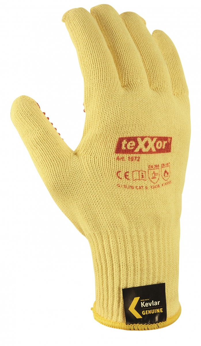 BIG-TEXXOR-Kevlar-Mittelstrick--Arbeits-Handschuhe, beige, rote Noppen