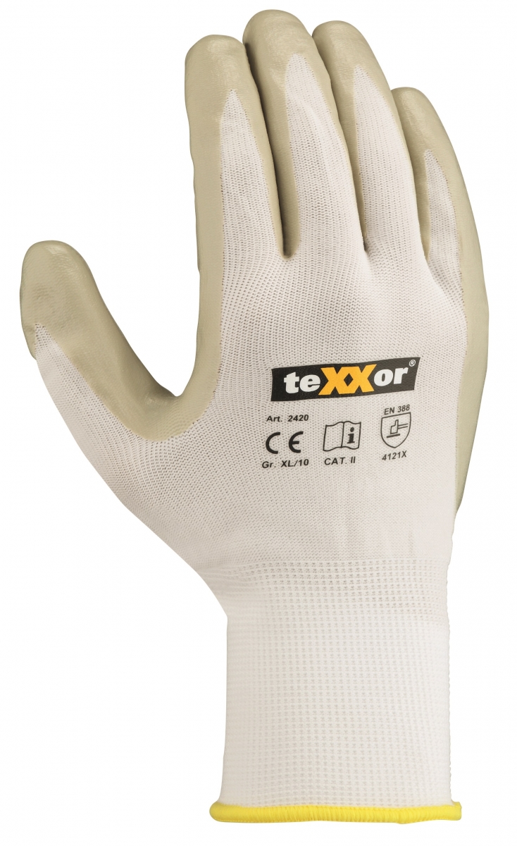 BIG-TEXXOR-Nylon-Strick-Arbeits-Handschuhe, weiß/grau