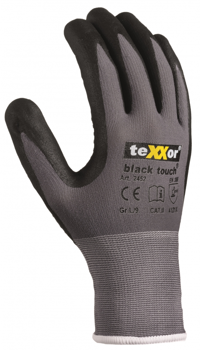 BIG-TEXXOR-Nylon-Strick-Arbeits-Montage-Handschuhe, black touch, grau/schwarz