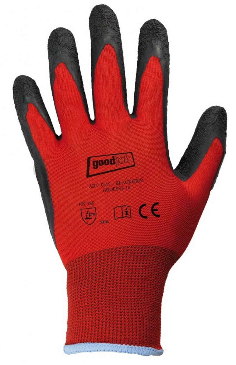 F-GOODJOB-Feinstrick--Arbeits-Handschuhe, BLACKGRIP, rot