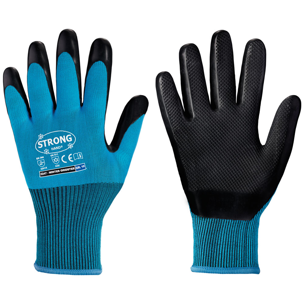 F-STRONGHAND, Handschuhe, Polyester/Polyacryl Doppelliner, Latex-Beschichtung, Waffelmuster, *WINTER GRIDSTER*, VE: 60 Paar, blau/schwaz