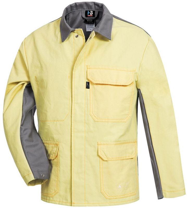 HB-Flammen-/Schweißer-Arbeits-Schutz-Berufs-Jacke, 420 g/m², mittelgrau/gelb