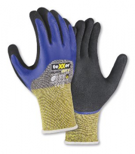 teXXor� Schnittschutz-Strickhs. BLACK CUT� D 3/4 besch., grau-meliert/blau/gelb/schwarz