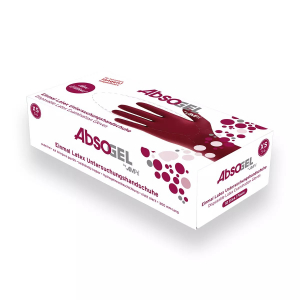 AMPRI-ABSOGEL – New edition, Latex-Einmal-Schutz- und Untersuchungshandschuh, bordeaux, ungepudert, VE= 10 Boxen á 50 Stück