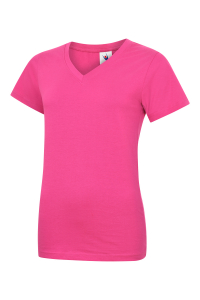 Uneek-Clothing-Ladies Classic V-Neck T-Shirt, hot pink