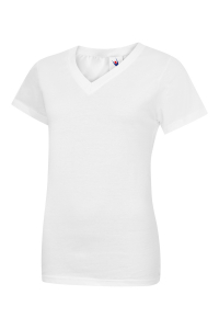 Uneek-Clothing-Ladies Classic V-Neck T-Shirt, weiss